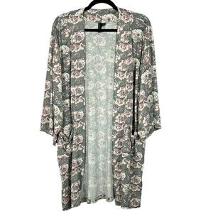 Cynthia Rowley Boho Floral Open Front Wide 3/4 Sleeve Kimono Robe Large Grey